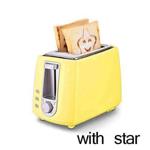 QHAI Acero Inoxidable Tostadora Eléctrica, hogar automático panificadora Fabricante de Desayuno máquina de Tostadas Sandwich Grill Horno de 2 rebanadas,Amarillo