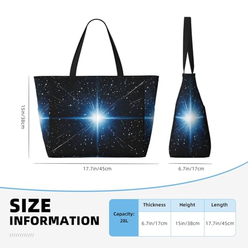 (Blue Shining Stars Print) Large Beach Tote Bag for Women Waterproof Sandproof Travel Shoulder Bag with Pocket for Pool Vacation Weekend Gym4