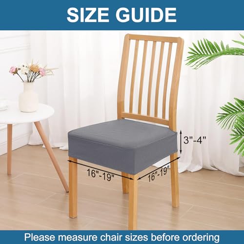 Smiry Waterproof Seat Covers for Dining Room Chairs Set of 2, Stretch Jacquard Removable Washable Chair Seat Slipcovers Protector, No Rear Covers, Grey