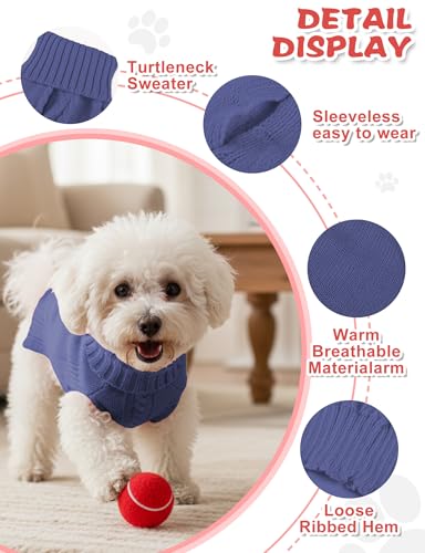 Image of Dog Sweaters for Small Medium Large Dogs Cats, Soft Warm Turtleneck Pullover Solid Cable Knit Fleece Stretch Pet Clothes,Classic Fuzzy Coat for Puppy Girl Boys for Fall Winter Cold Weather