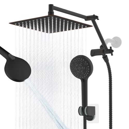 Image of Metal 10 inch Rain Shower Head with Handheld, High-Pressure Showerhead,10-Mode | Oil Rubbed Bronze, Rainfall Shower Head with 5 inch Large Handheld, Adjustable 16 inch Shower Extension Arm /71 inch Hose, 3-Way Diverter