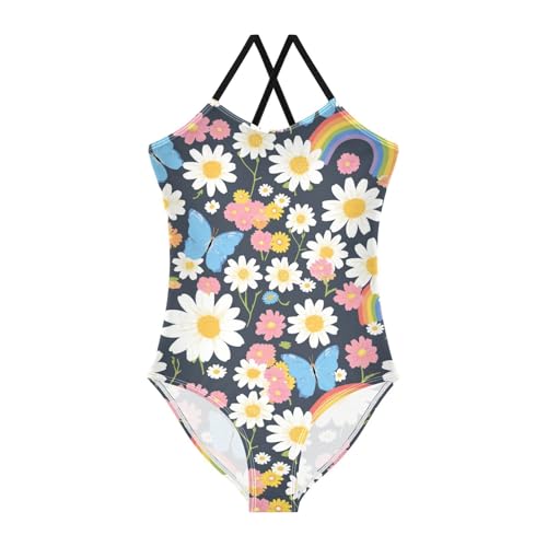 Daisies Rainbows Girls One Piece Swimsuits Butterflies Sport Halter Swimwear Beach Bathing Suit 3T