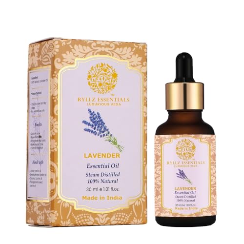 RYLLZ ESSENTIALS Lavender Essential Oil 30ml | For Home Fragrance, Healthy Hair & Growth, Skin, Hair Fall Control and Relaxing Sleep | Lavandula Angustifolia | 100% Pure & Natural | Undiluted & Steam Distilled | 30ml