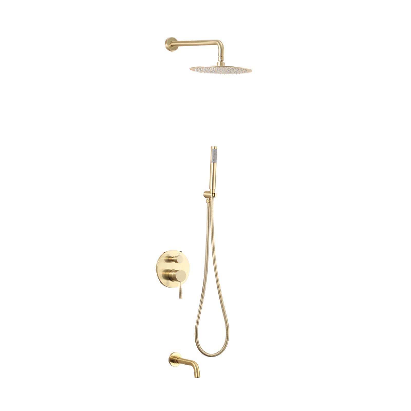 ASerZenith in-Wall Pressurized Shower Full Bathroom Full Copper Shower Faucet Concealed Shower Set, Brushed Gold
