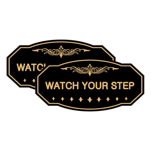 Panneaux victoriens Please Watch Your Step noir doré pour signaler une marche dangereuse