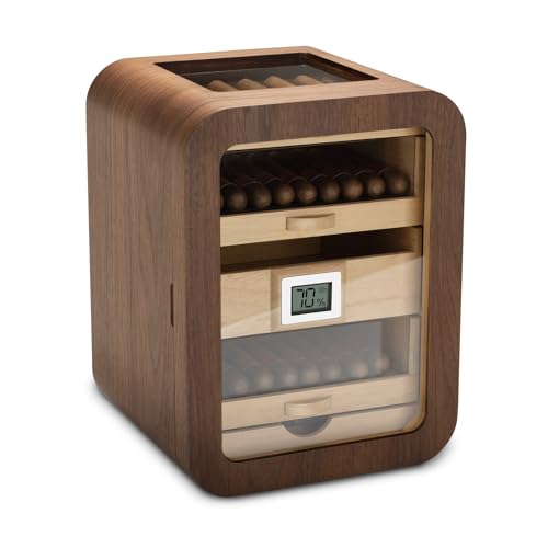 Boîte à cigares cèdre naturel 110 bâtons humidificateur intégré étui vitré intérieur maison