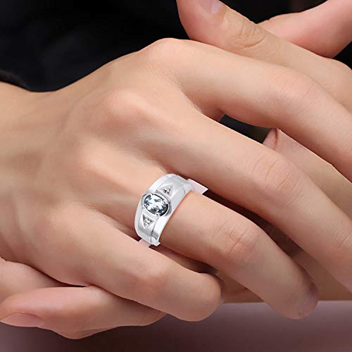 Rylos Men's Rings Classic Design 7X5MM Oval Gemstone & Sparkling Diamond Ring - Color Stone Birthstone Rings for Men, Sterling Silver Rings in Sizes 8-13. Timeless Elegance!4
