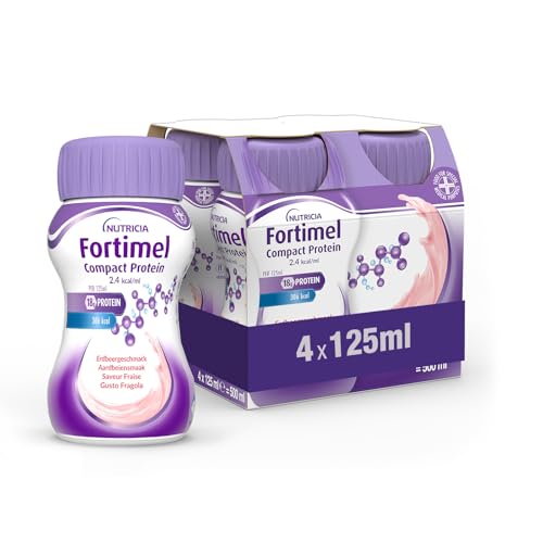 NUTRICIA FORTIMEL COMPACT PROTEIN - Supplemento Ipercalorico e Iperproteico Altamente Palatabile e Compatto, utile in caso di Malnutrizione, Alimento a Fini Medici Speciali, Gusto Fragola - 4 x 125ml