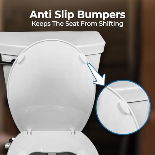 Image of GenieBidet Bidet Toilet Seat Elongated - Dual Nozzles with T adapter & Bottle - Adjustable Water Pressure & Slow Close Bidet Seat Elongated with No Wiring & Easy Installation