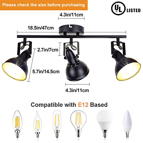 Dllt Ceiling Spotlight Fixture,3-Light Directional Track Lighting, Flush Mount Tracking Light Kit For Kitchen, Dining Room, Bedroom, Office, Living Room, Closet Room, Black, E12 Base #TOP2