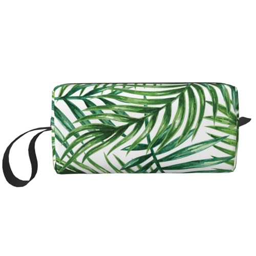 Borsa per il trucco per la ricezione per cosmetici da viaggio da toilette per portatile Organizer Foglie di palma tropicale stampate