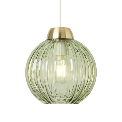 Litecraft Clara Light Shade Glass Ribbed Easy Fit Lampshade (Green Tint)