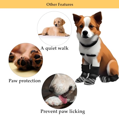 4 Stück Hundesocken Anti Rutsch, Antirutschsocken Hund Doppelseitige mit Verstellbaren Riemen Socken Für Hunde Indoor Anti Rutsch, Hunde Socken Schuhe Haustierpfoten Schutz (M)