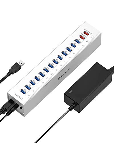 ORICO 13 Port Aluminum USB 3.0 HUB,2 Port USB Charging with 12V5A Power Adapter and LED Indicator - Sliver(A3H13P2)
