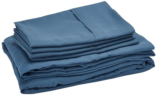 Sweet Home Collection 7 Piece Comforter Set Bag Solid Color All Season Soft Down Alternative Blanket & Luxurious Microfiber Bed Sheets, Denim, Full
