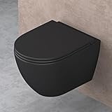 doporro Hänge-WC Spülrandlos Hänge-Toilette mit Tiefspüler inkl. Soft-Close Absenkautomatik schwarz matt aus Keramik Wandmontage Aachen179 neu