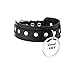 ADEMISHIA Black O-ring Leather Choker Collar for Women, Gothic Punk Style Adjustable Choker Necklace with Rivets and Engraved Letters Steel Tag
