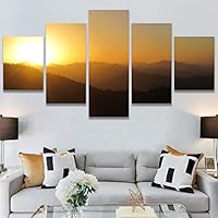 SIGNWIN 5 Panel Canvas Wall Art Sunset in The Mountains for Home Decorations Ready to Hang - 60