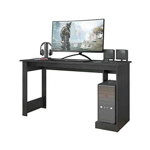 Buyqualia Mesa Ordenador Escritorio de Oficina con Base para pc en Color Negro (Largo 136 / Ancho 54 cm)
