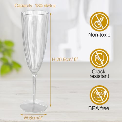 DAJAVE 32 Pcs Plastic Champagne Flutes 180ml/6oz Plastic Champagne Glasses Reusable Clear Champagne Flutes for Wedding, BBQ, Anniversary, Birthday, Garden Parties