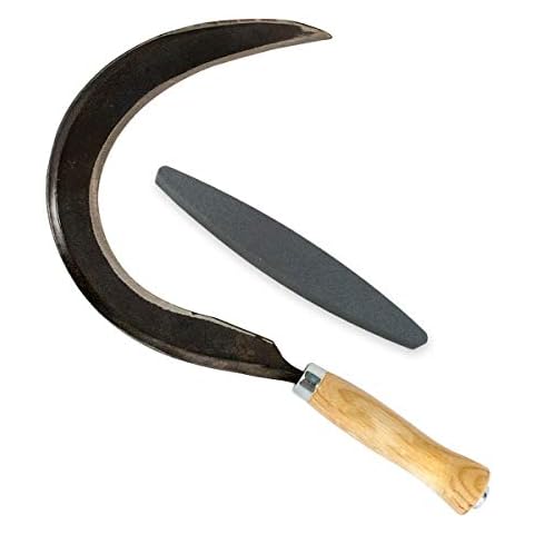 4betterdays.com NATURlich leben! Mondsichel - Sense für Linkshänder inkl. gratis Schleifstein - mit Eschenholzstiel - Gartenhilfe - Sichelmesser rund - Handgeschmiedet in Deutschland Cover