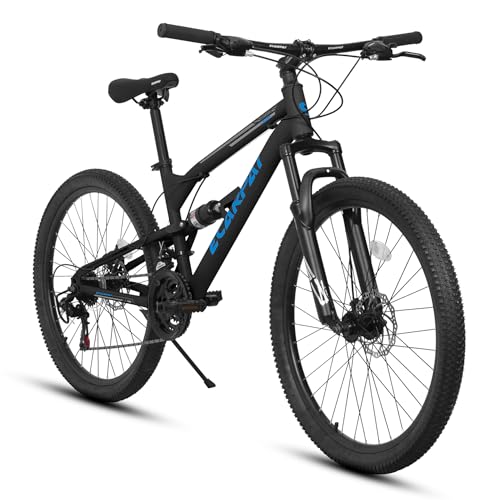 Image of Ecarpat 24 /26 /27.5 Inch Mountain Bike, Full /Front Suspension Mens Boys Mountain Bike with 21 Speed Steel Frame and Dual Disc Brakes, Adult Sport Bicycle for Trail City Road, Gift Choice
