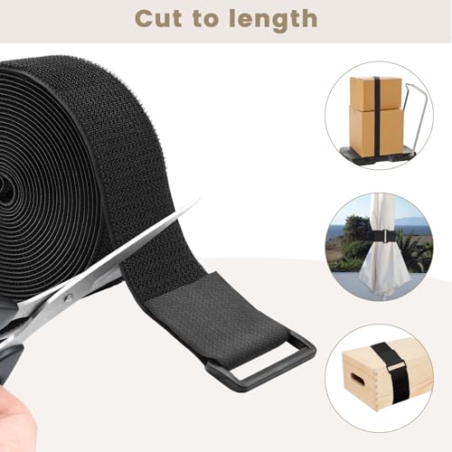 ZSURLUX 3.8cm x 5m Heavy Duty Cinch Straps with 20 Buckles, Cut-to-Length Hook and Loop Strips, Adjustable Long Cable Ties for Home and Office Storage, Black