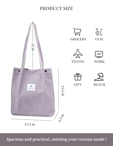 Image of TOPASION Cute Corduroy Tote Bag Canvas Shoulder Handbags for Women Travel Shopping