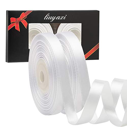 Image of Solid Color Double Faced White Satin Ribbon 1 /4 inch X 50 Yards, Ribbons Perfect for Crafts, Wedding Decor, Bow Making, Sewing, Gift Package Wrapping and More
