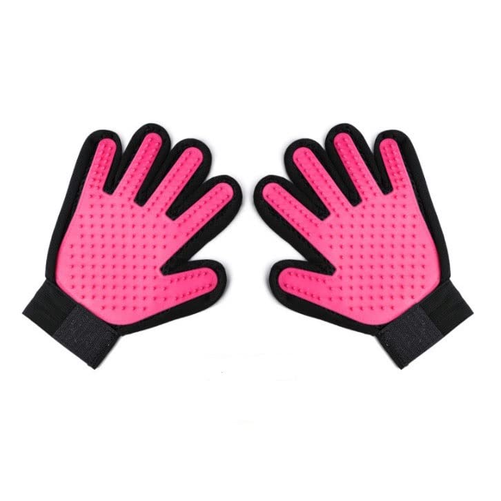 Pet Gentle Grooming / Messaging and Hair Removing Glove. Works perfectly for Dog, Cat and Rabbits with Long/Short/Curly Fur. (Pink, 1 pair)
