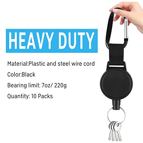 KUUQA 10 Pack Heavy-Duty Retractable Keychains Badges Reel Clip with 65cm/ 25 Inches Steel Wire Rope, Black - Image 2