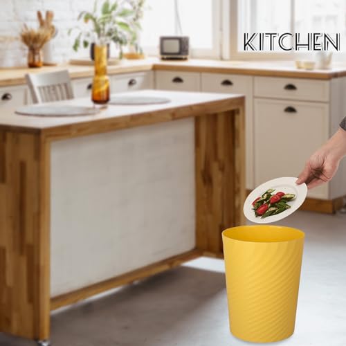 Image of UUJOLY Plastic Small Bathroom Trash Can Wastebasket Garbage Can, Yellow | Sturdy-Easy to Clean, Bathroom, Laundry Room, Kitchen, Office, Kids Room, Dorm, Bedroom, 1.8 Gallon