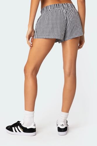 Image of Y2k Plaid Shorts Cute Baggy Ginghem Boxer Shorts for Women Checked Lounge Pajama Bottom Preppy Sleep Pj Shorts