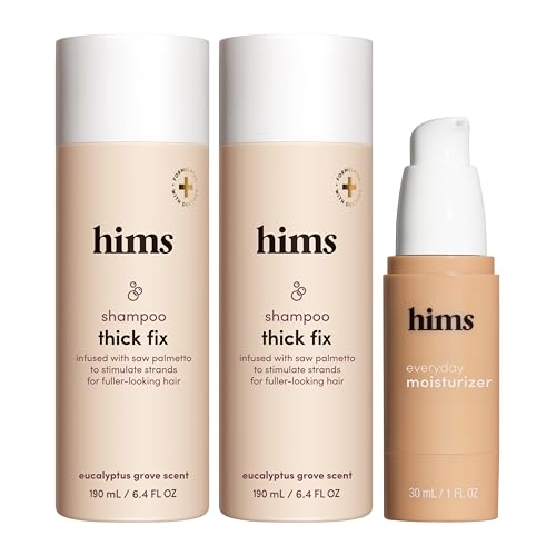 hims Thick Fix Shampoo 2 Pack & Everyday Moisturizer Bundle - Thickening Shampoo With Saw Palmetto - Moisturizer with Hyaluronic Acid - 3 Units Total