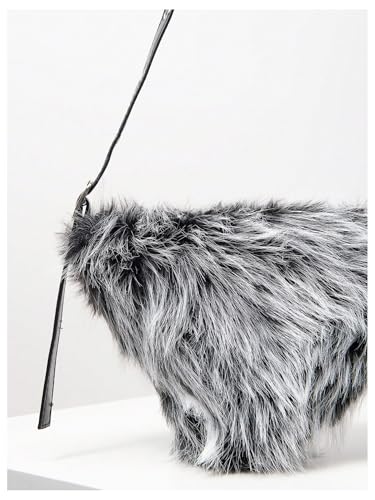 MakeMeChic Women's Faux Fur Top Handle Triangle Shoulder Handbag Teddy Plush Purse Y2K Tote Bag4