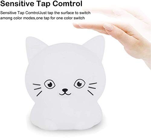 Image of Cat Night Light, Rechargeable LED Bedside Lamp for Children, 9 Changeable Colors Silicone Nursery Lamp for Breastfeeding, Eyes Caring, Tap Adjustable Brightness & Color, Remote Control