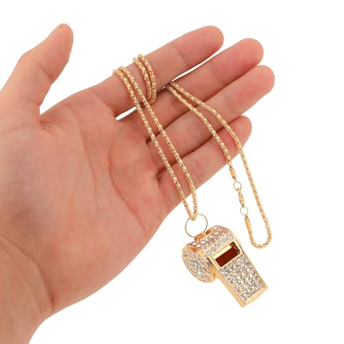 Rhinestone Whistle Necklace, 1 PCS Gold Whistle Necklace for Women Bedazzled Stuff Long Sweater Chain Bling Metal Crystal Necklaces Chain with Lanyard Fashion Shining Pendant for Women Jewelry Gifts4
