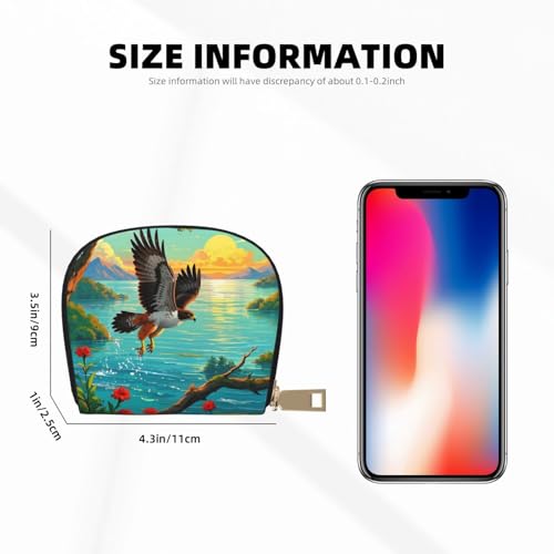 Hawk's Horizon Print Credit Card Holder, PU Leather Small Card Bag Wallets with Zipper for Women Men id Business Card3