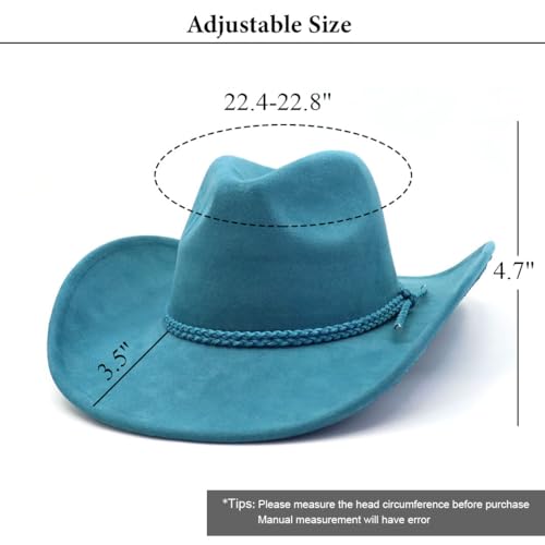 Image of Western Cowboy Hat for Women Men Wide Brim Cowboy Hat for Women with Woven Buckle Belt Suede Classic Fedora Hats