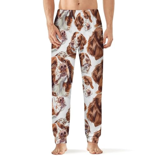 Brittany Spaniel Dog Men's Pajama Pant Soft Patterned Straight-Fit Jogger Sleep Pants Casual Lounge Sleepwear PJs