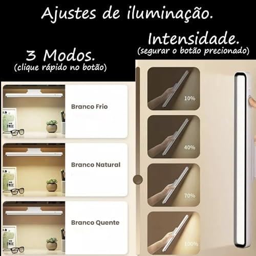 Luminária De Mesa Led Recarregável USB Touch com Suporte Magnético e Base para Apoio de Mesa, ideal