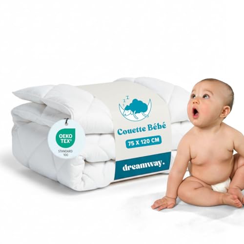 DREAMWAY Couette Bébé 300gr/m2 – Enfant – 75x120 cm pour Lit Bebé 60x120 cm – Anti Acariens – 100% Microfibre Douce – Certifié Oeko-TEX – Couverture bébé pour Toutes Saisons