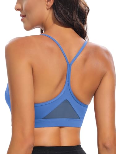 Image of RUNNING GIRL Y-Back Sports Bras for Women, Medium Impact Wirefree Padded Bra Workout Crop Top Longline Sports Bra Push up(WX2915Blue,XXL)