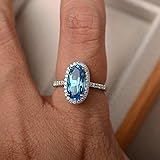 YUANYI Platinum Plated Vintage Fashion Natural Gemstone Oval Blue Topaz Anniversary Engagement Women's Ring (US Code 9)