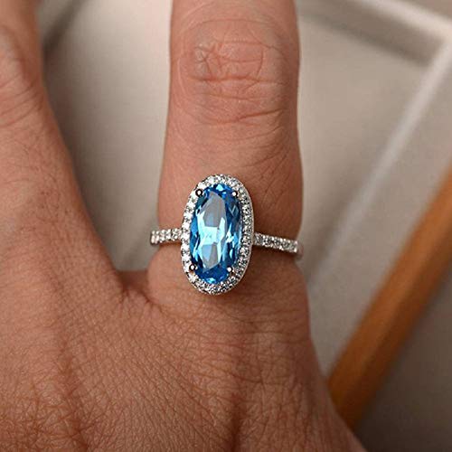YUANYI Platinum Plated Vintage Fashion Natural Gemstone Oval Blue Topaz Anniversary Engagement Women's Ring (US Code 6)