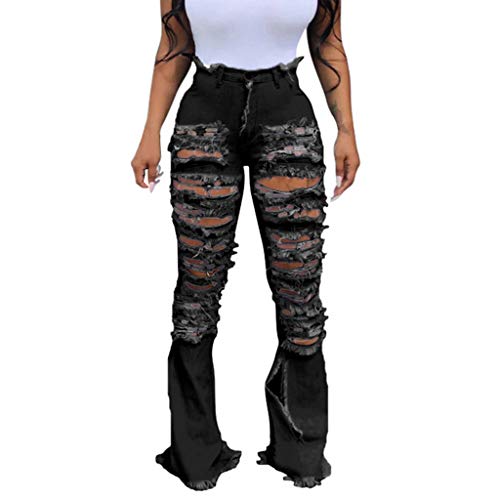 Aniywn Womens Bell Bottom Jeans Elastic High Waist Ripped Flared Jean Casual Destroyed Raw Denim Pants Black