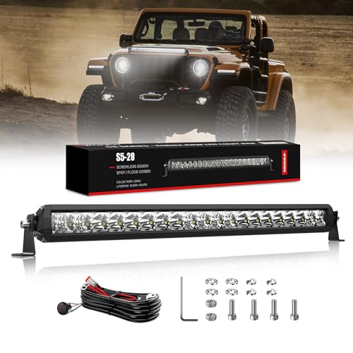4WDKING LED Light Bar 22 inch, 120W IP69K Waterproof Off-Road Combo LED Work Light with DT Wiring Harness Truck Driving Fog Lamp for Truck Cars ATV UTV Boat