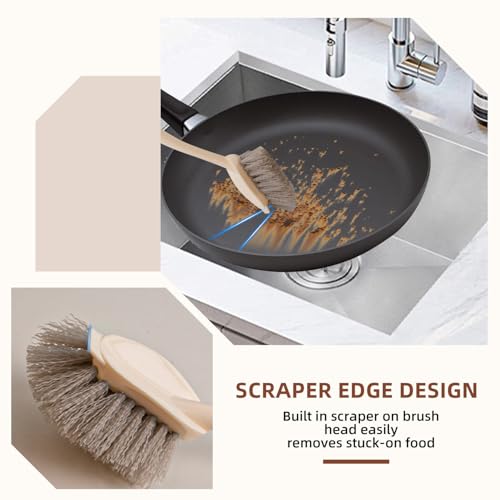 Image of 4-Pack Heavy Duty Scrub Brushes Set with Wooden Handles, Triangle & Square Floor Scrubber, Dish Brush, Grout Cleaner for Kitchen, Bathroom, Tile, Carpet & Stubborn Stains Removal