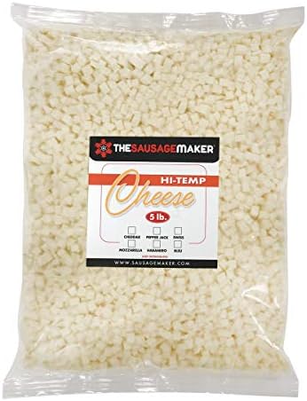 The Sausage Maker High Temp Mozzarella Cheese 5 Lbs Hi-Temp Cheese for Sausage Making, 1/4 inch Diced Cube, 400° Temperature High Heat Cheese for Grilling, Salami, Snack Sticks