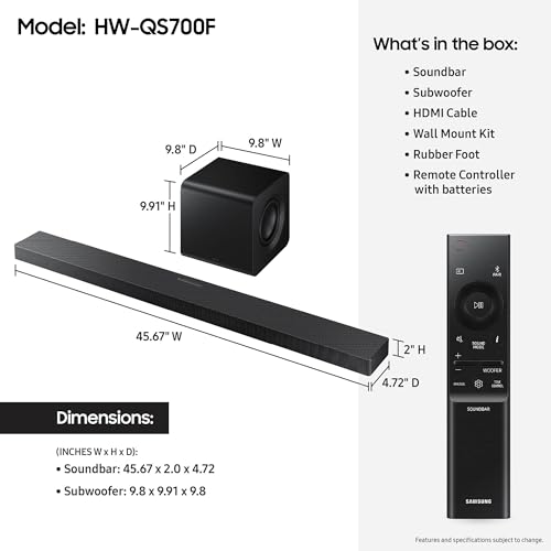 Image of Samsung Q-Series Soundbar HW-QS700F 3.1.2 ch Subwoofer (2025 Model) Convertible Fit, Wireless Dolby Atmos, Q-Symphony